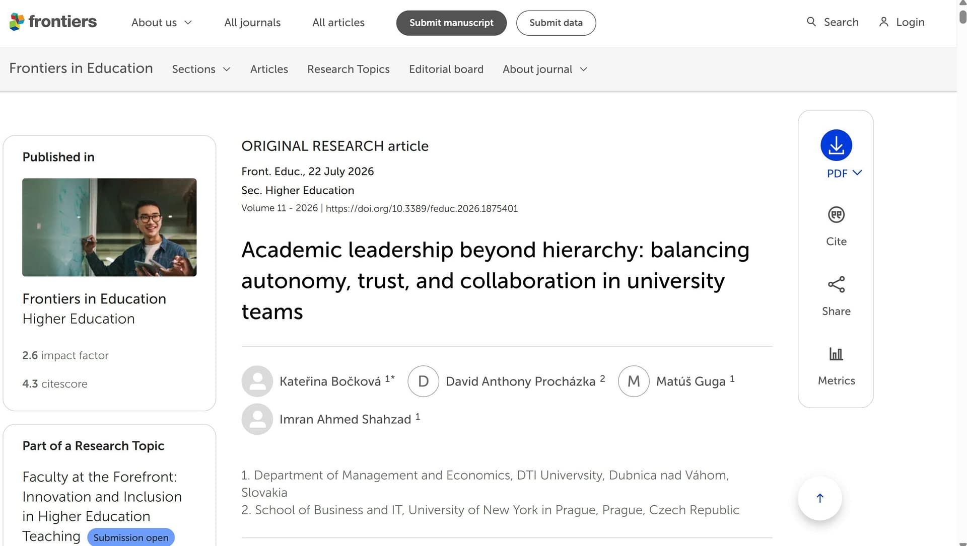 Research on Academic leadership beyond hierarchy
