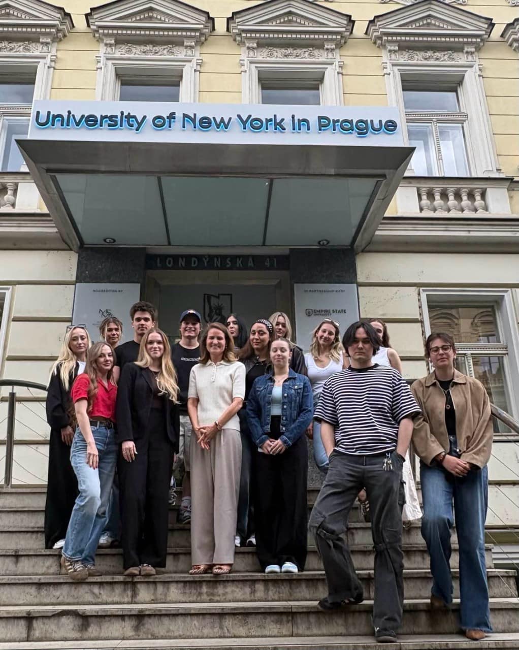 Group photo of visiting faculty and students participating in International Teaching Week 2026 at the University of New York in Prague.