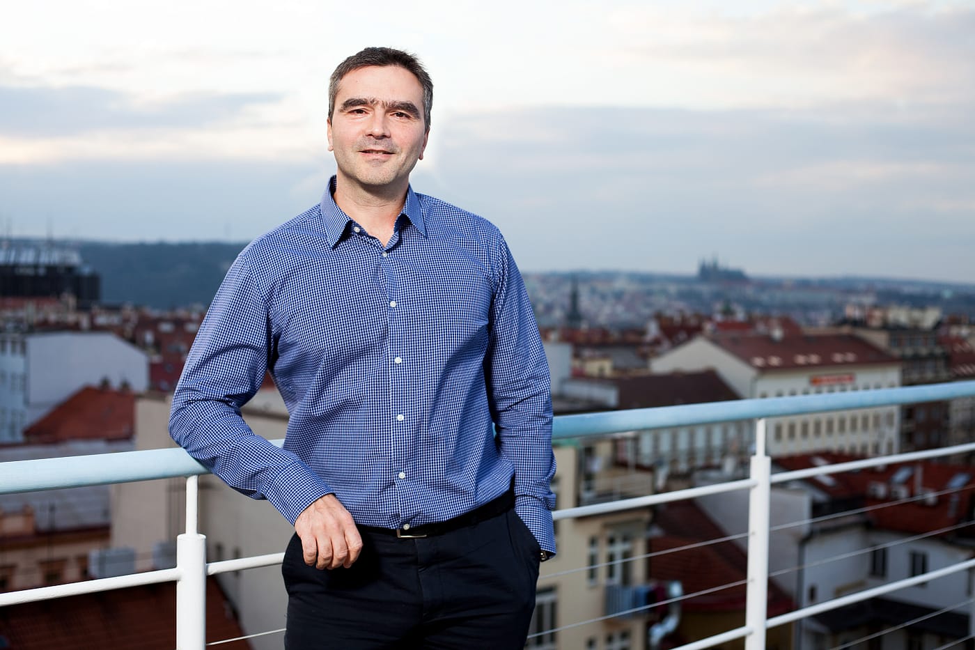 PhDr. Andreas Antonopoulos, Rector of the University of New York in Prague, standing in front of UNYP campus building