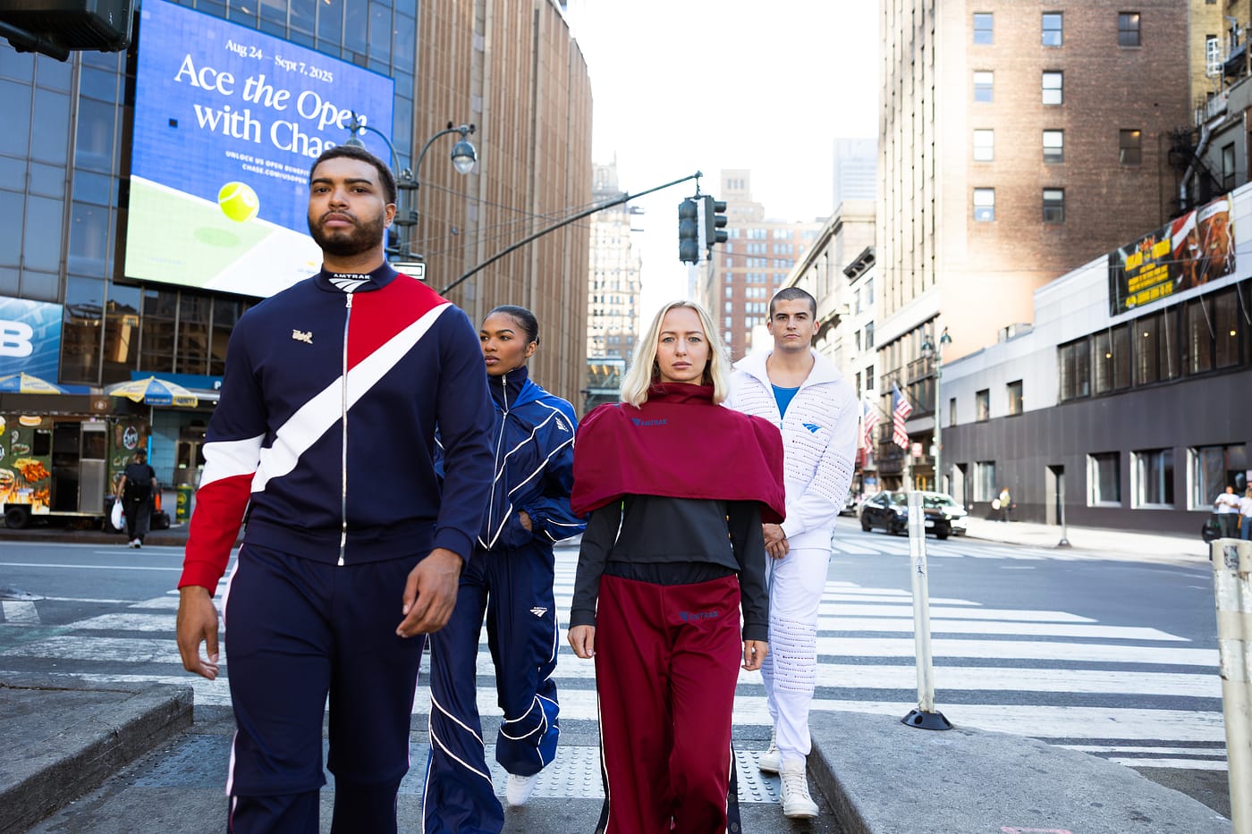Students walking through a city fashion district, illustrating the connection between fashion trends, branding, and global fashion business management.