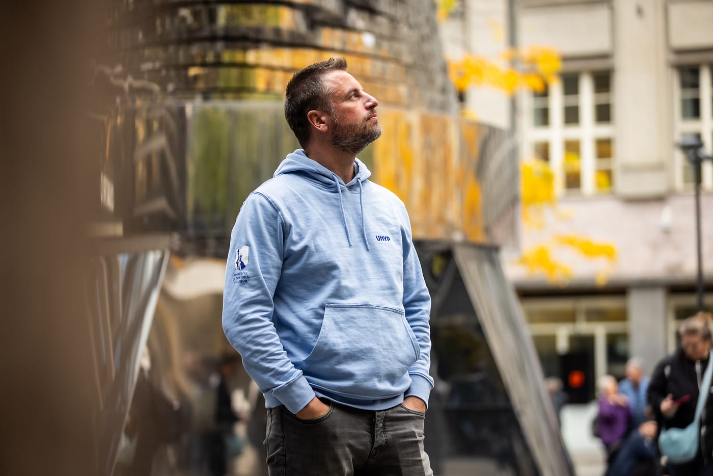 Graduate professional student reflecting on career goals during MBA program