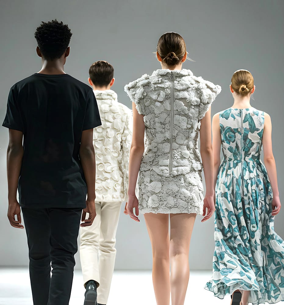 Modely prezentované během módní přehlídky v rámci studia Fashion Design Management.